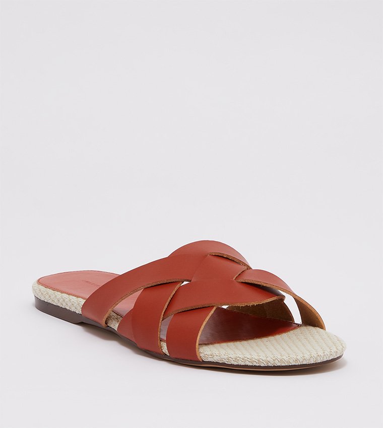 Charles & Keith Terracotta Woven Jute-Effect Flat Slides size 35