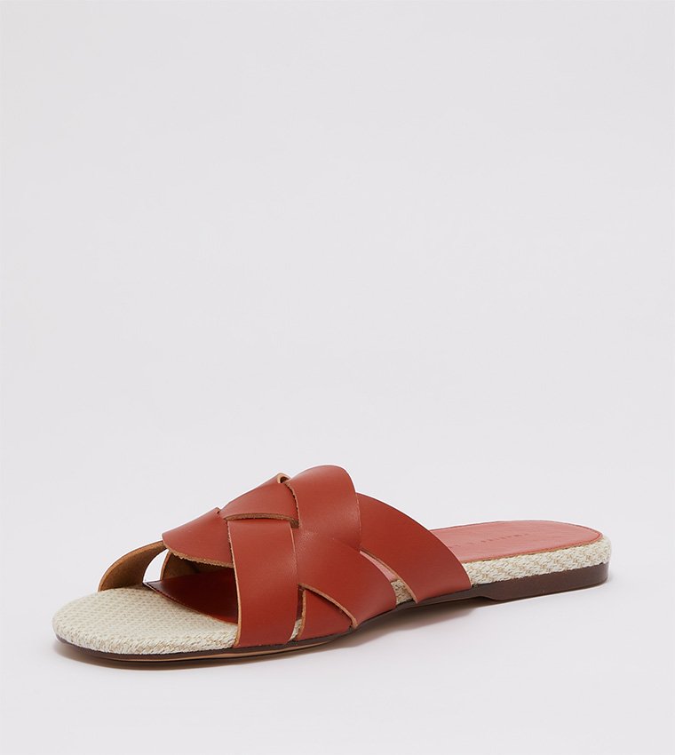 Charles & Keith Terracotta Woven Jute-Effect Flat Slides size 35