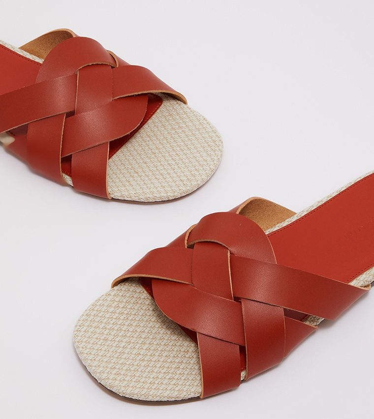 Charles & Keith Terracotta Woven Jute-Effect Flat Slides size 35