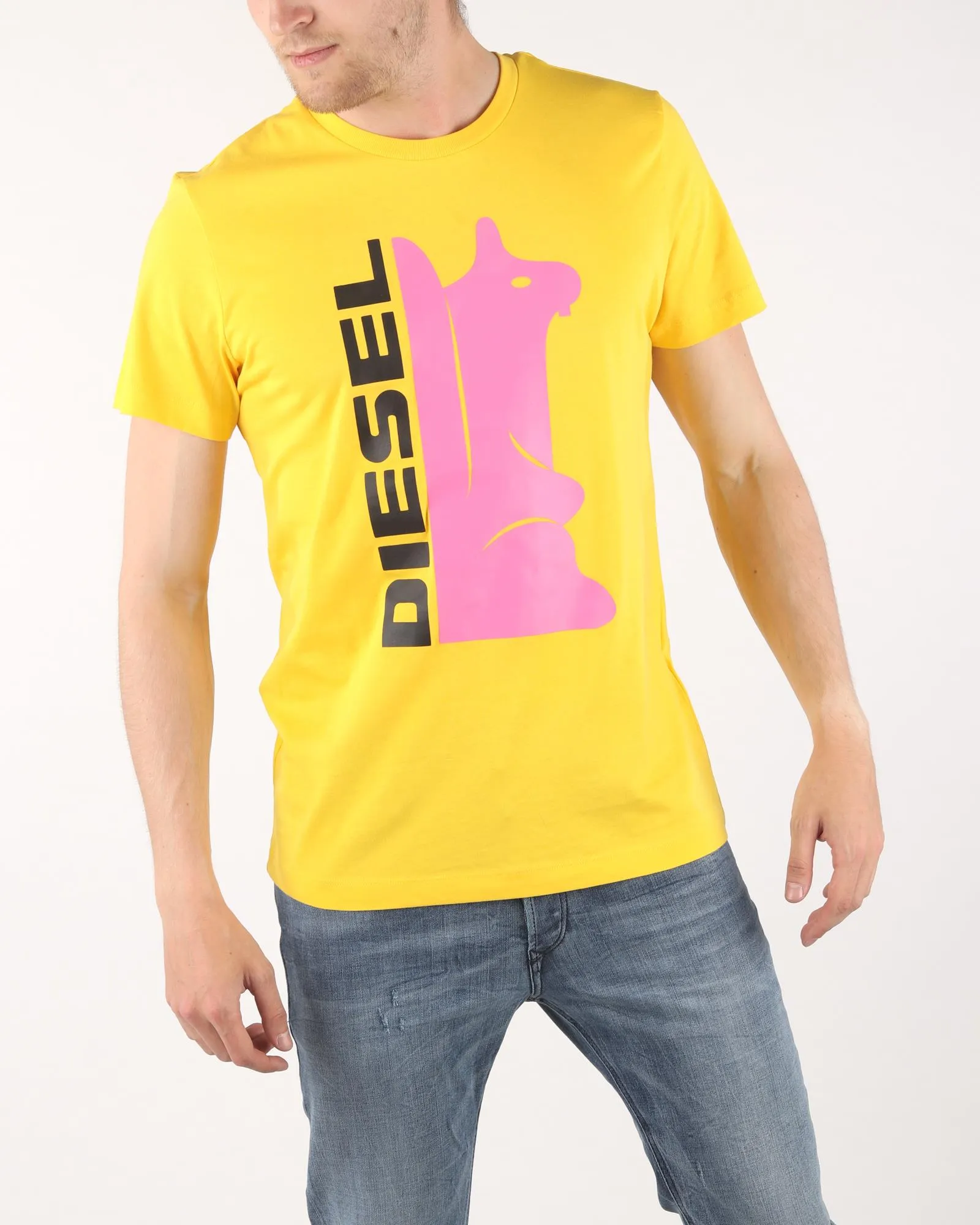 Diesel Men’s Graphic Print T-Shirt – Yellow (Size XL)