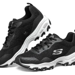 Skechers D'Lites Black & White Women's Training Sneakers - Classic Chunky Style - Memory Foam Comfort (Size 39)