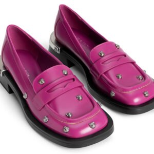 Charles & Keith Studded Magenta Platform Penny Loafers