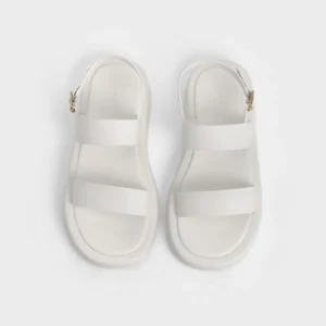 CHARLES & KEITH CHARLES & KEITH White Chunky Flat Sandals with Double Strap