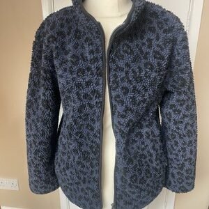 Hip & Hopps Kids' Navy & Black Leopard Print Fleece Jacket - Warm Full-Zip Teddy Sherpa (Size 134/140)