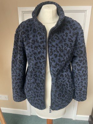 Hip & Hopps Kids' Navy & Black Leopard Print Fleece Jacket - Warm Full-Zip Teddy Sherpa (Size 134/140)