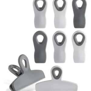 CWC Multi-Size Food Bag Sealing Clips Set - Strong Grip Kitchen Clamps (Gray & White)
