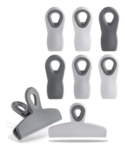 CWC Multi-Size Food Bag Sealing Clips Set - Strong Grip Kitchen Clamps (Gray & White)