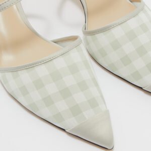 Charles & Keith Gingham Mesh Pointed-Toe Ankle-Strap Pumps (Pastel Green)