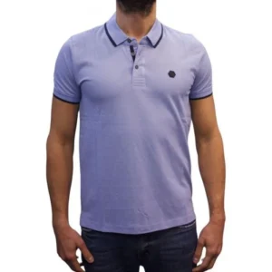 CERRUTI CERRUTI Men's Light Blue (Lilac) Polo Shirt with Contrast Trim
