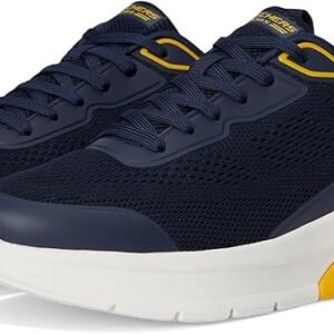 Skechers Glide-Step Navy & Yellow Men's Performance Sneaker - Geometric Midsole - Air-Cooled Comfort (Size 39.5)