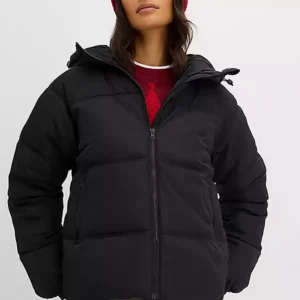 Women's Hooded Black Puffer Jacket - Warm, Quilted Winter Coat