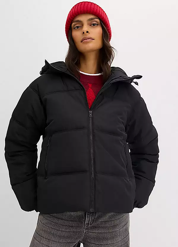 Women's Hooded Black Puffer Jacket - Warm, Quilted Winter Coat