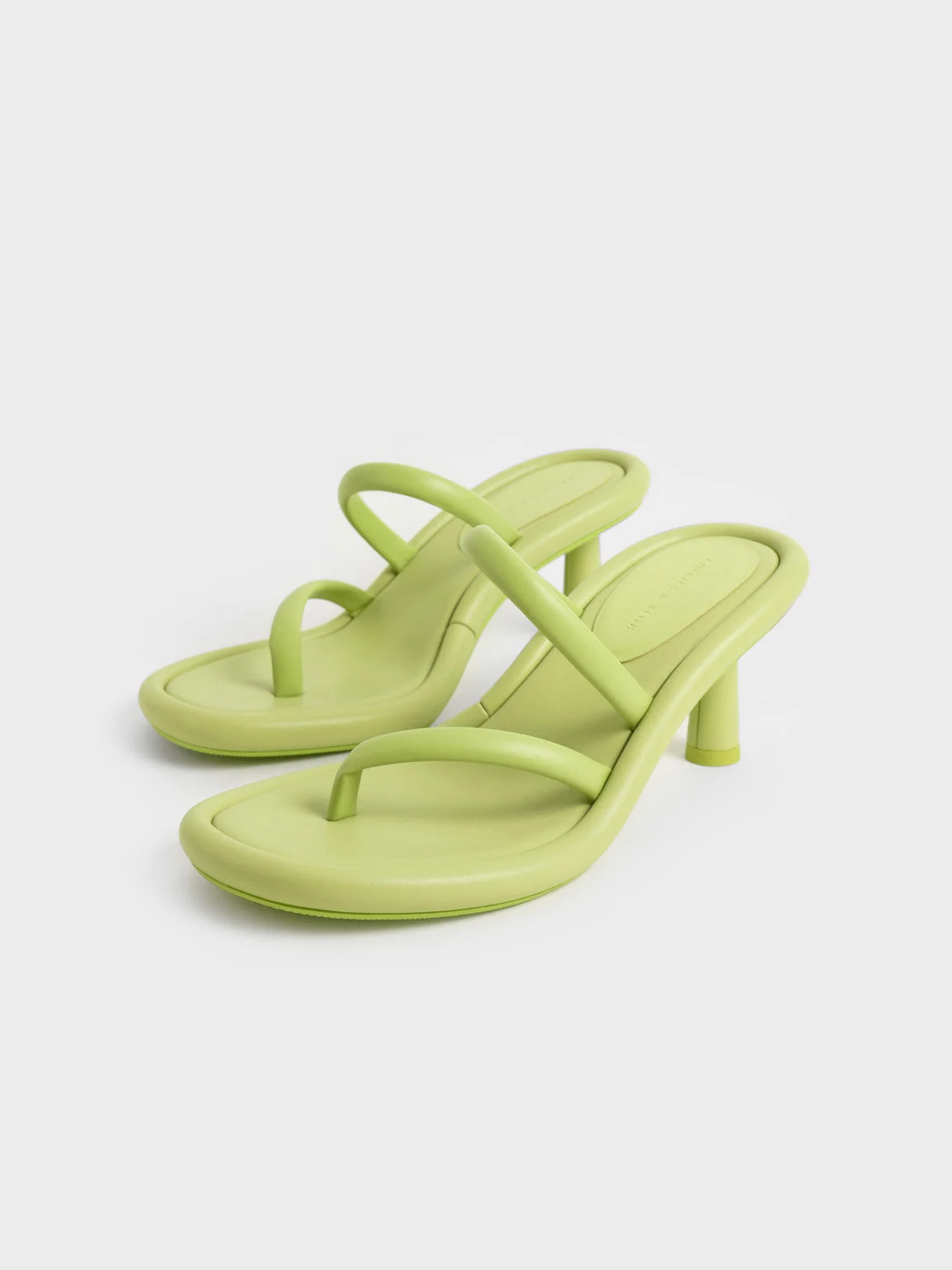 Charles & Keith Lime Green Padded Tubular Strap Toe-Loop Heeled Sandals