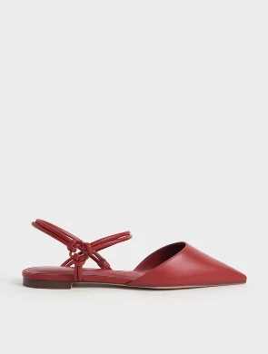 Charles & Keith Red Knotted Strap Pointed-Toe Slingback Heels