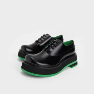 Charles & Keith Black Platform Derby Shoes, Size 35