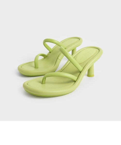 Charles & Keith Lime Green Padded Tubular Strap Toe-Loop Heeled Sandals
