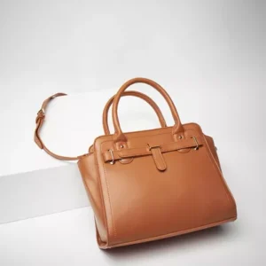 Max High-Neck Cable Knit Sweater Dress & Structured Tan Satchel Handbag Set