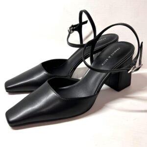 CHARLES & KEITH CHARLES & KEITH Black Ankle-Strap Block Heels with Square Toe