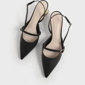 Charles & Keith Black Pointed-Toe Slingback Heels