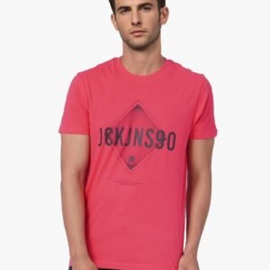Jack & Jones Men's Pink Crew Neck T-Shirt with Graphic Print (Size L) - J&KJNS90 Edition