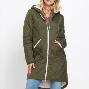 Two-Tone Quilted Mid-Length Hooded Coat