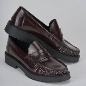Charles & Keith Burgundy Patent Platform Penny Loafers