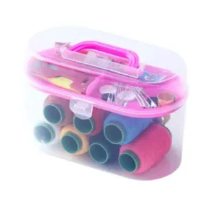 Portable Pink Travel Sewing Kit with Handle – Complete Thread and Mending Box