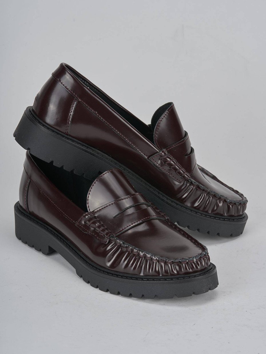 Charles & Keith Burgundy Patent Platform Penny Loafers
