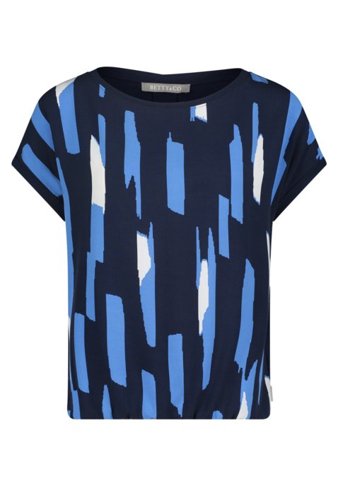 BETTY & CO Abstract Brushstroke Print T-Shirt / Top - Navy & Blue Relaxed Fit (Size 40)