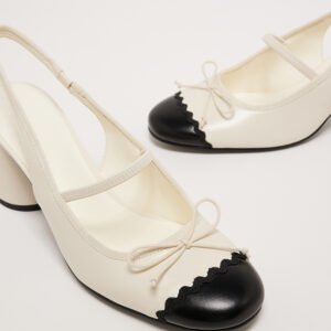 Charles & Keith Two-Tone Scalloped Cap-Toe Bow Slingback Pumps