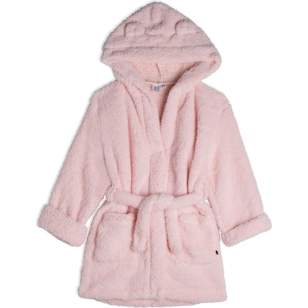 Studio Kids' Fluffy Pink Sherpa Robe with Bear Ears - Hooded Fleece Dressing Gown (Size 12-14 Months)