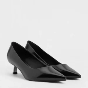 Charles & Keith Black Pointed-Toe Kitten Heels