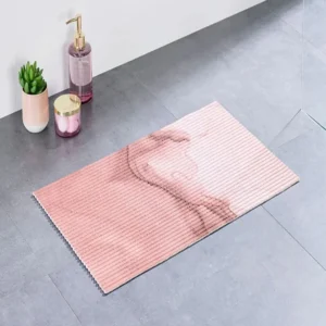Non-Slip Marble-Effect Bath / Shower Mat - Pink & White Ribbed Design - livarno home
