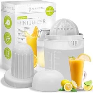 Prepare Dual-Press Manual Citrus Mini Juicer - Handheld Lemon, Lime & Orange Squeezer with Measuring Cup