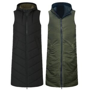 logifirst Long Hooded Puffer Vest (Gilet) - Insulated & Reversible Outerwear for Women
