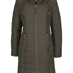 JOHN BANER Women's Long Quilted Puffer Coat - Olive Green with Hood