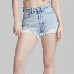 Dazy High-Rise Distressed Denim Shorts - Light Wash (Size L)