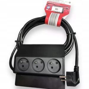 Parkside 3-Way Power Strip with Surge Protection and ON/OFF Switch – 1.4m Black Extension Cord