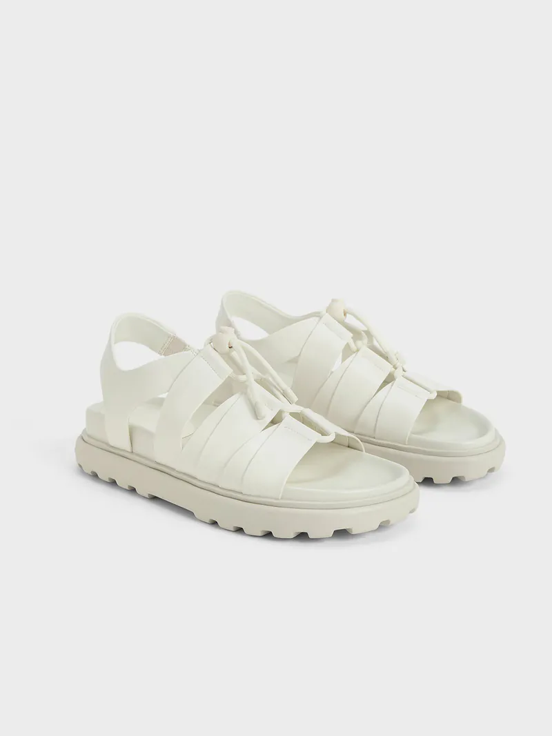 Charles & Keith Women's White Lace-Up Cage Sandals, Size 39