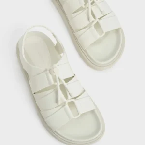 Charles & Keith Women's White Lace-Up Cage Sandals, Size 39