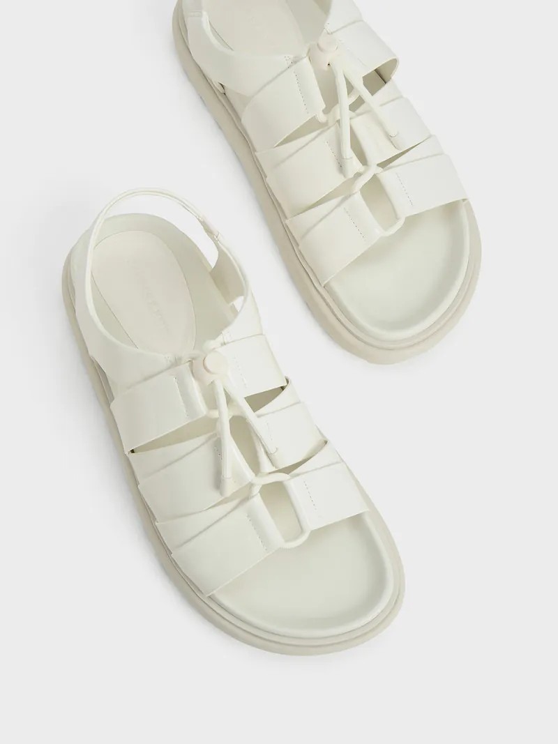 Charles & Keith Women's White Lace-Up Cage Sandals, Size 39