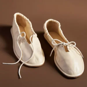 Women's Cream Scrunchie Leather Ballet Pumps - Elasticated Slip-On Flat Shoes