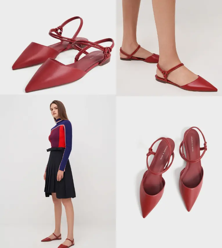Charles & Keith Red Knotted Strap Pointed-Toe Slingback Heels