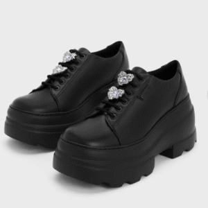 Charles & Keith Black Chunky Platform Shoes with Crystal Embellishments – Size 37