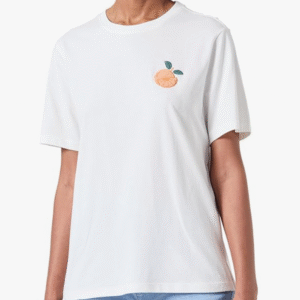 Vila White Organic Cotton T-shirt with Embroidered Citrus Patch (Size S)