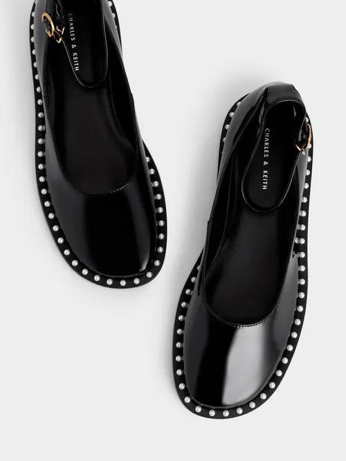 CHARLES & KEITH Black Patent Ballerina Flats (Size 36)