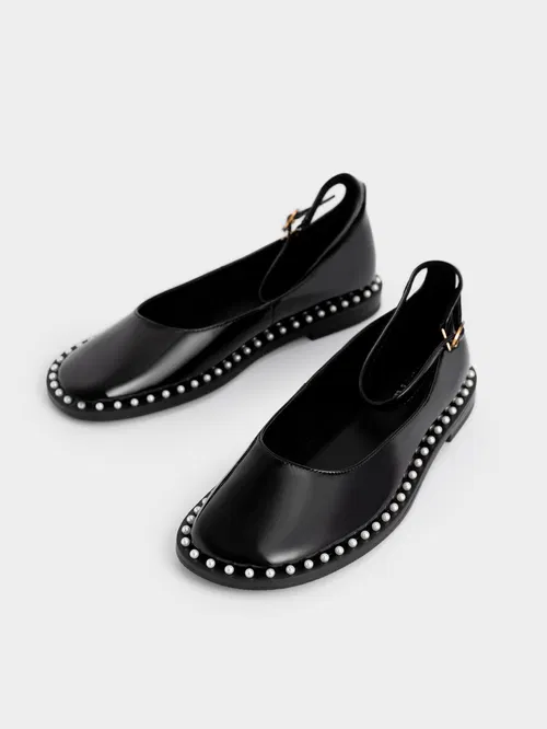CHARLES & KEITH Black Patent Ballerina Flats (Size 36)