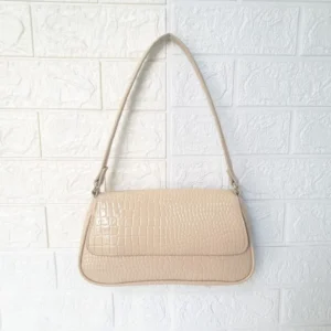 MAX '90s Style Croc-Embossed Baguette Shoulder Bag - Nude/Beige
