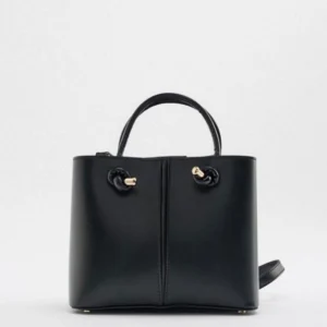 MAX Structured Black Top-Handle Bag with Knot Details