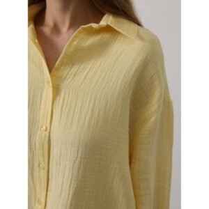 SHEIN Crinkle Gauze Button-Up Shirt - M